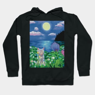 Calm landscape and cute cat cottagecore Hoodie